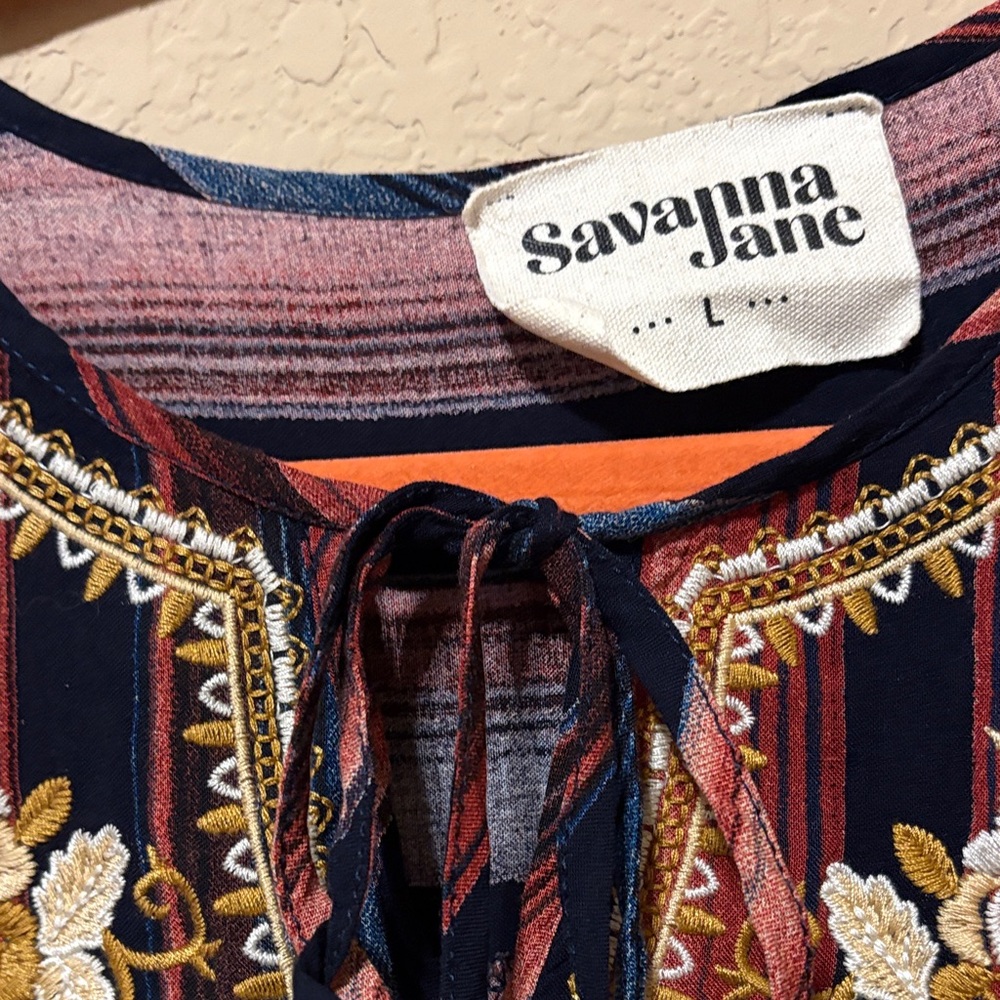 Savanna Jane Navy and Red Embroidered Blouse - Picture 2 of 8